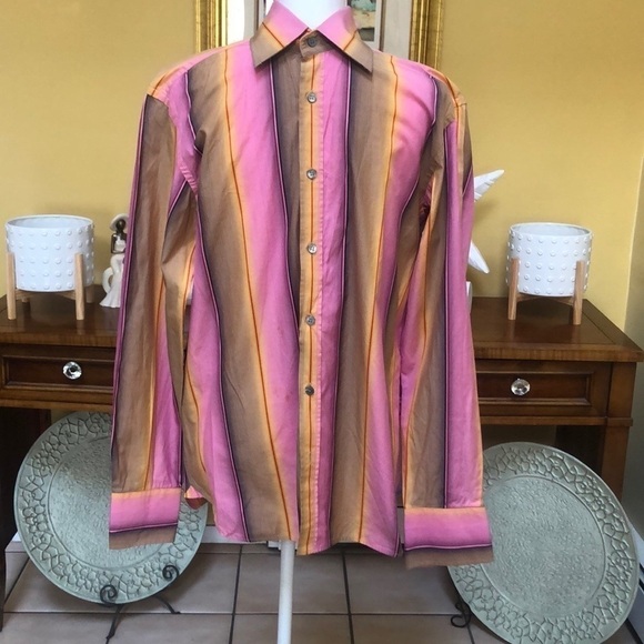 Ted Baker London Multicolored Striped Button Down Mens Long Sleeve Shirt Size M - Picture 1 of 16